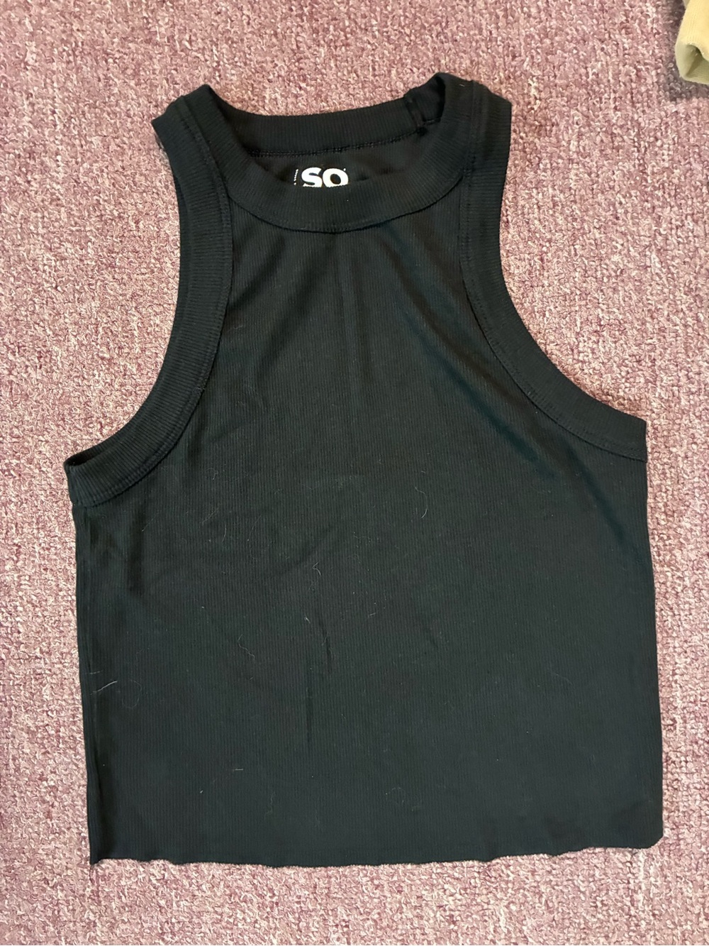 SO Black Ribbed High-Neck Crop Tank